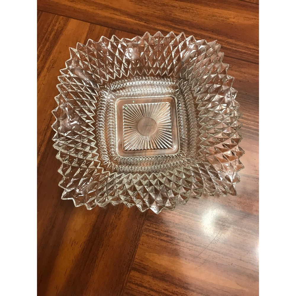 indiana‎ glass diamond point ruffled clear dish Ashtray Mcm